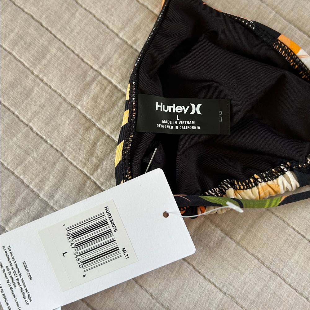 NWT Hurley black tropical floral triangle halter top tie side bikini set Large - Picture 5 of 10